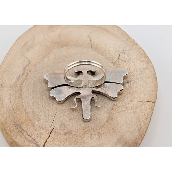 Zuni Dragonfly Inlay Ring Multi Stone Sterling Silver Sz 7.25 Signed Pinto - Picture 9 of 10